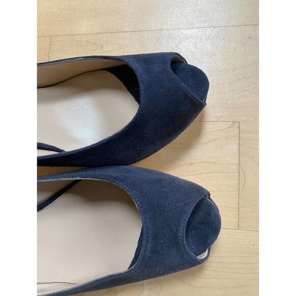 Ron White "Brooks" peep toe slingback heel Brand NEW suede navy blue Italy - Picture 3 of 9
